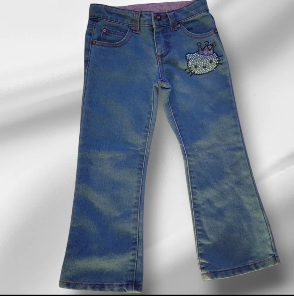 Girls Size 4 Princess Hello Kitty Jeans, Rhinestones, Embroidery Bling Boot Cut